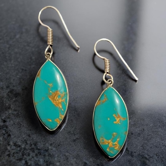 Vintage Navajo Sterling Silver Sleeping Beauty Turquoise Stone Drop Earrings